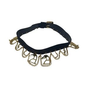 Crisca Black Leather Gold Charm Belt